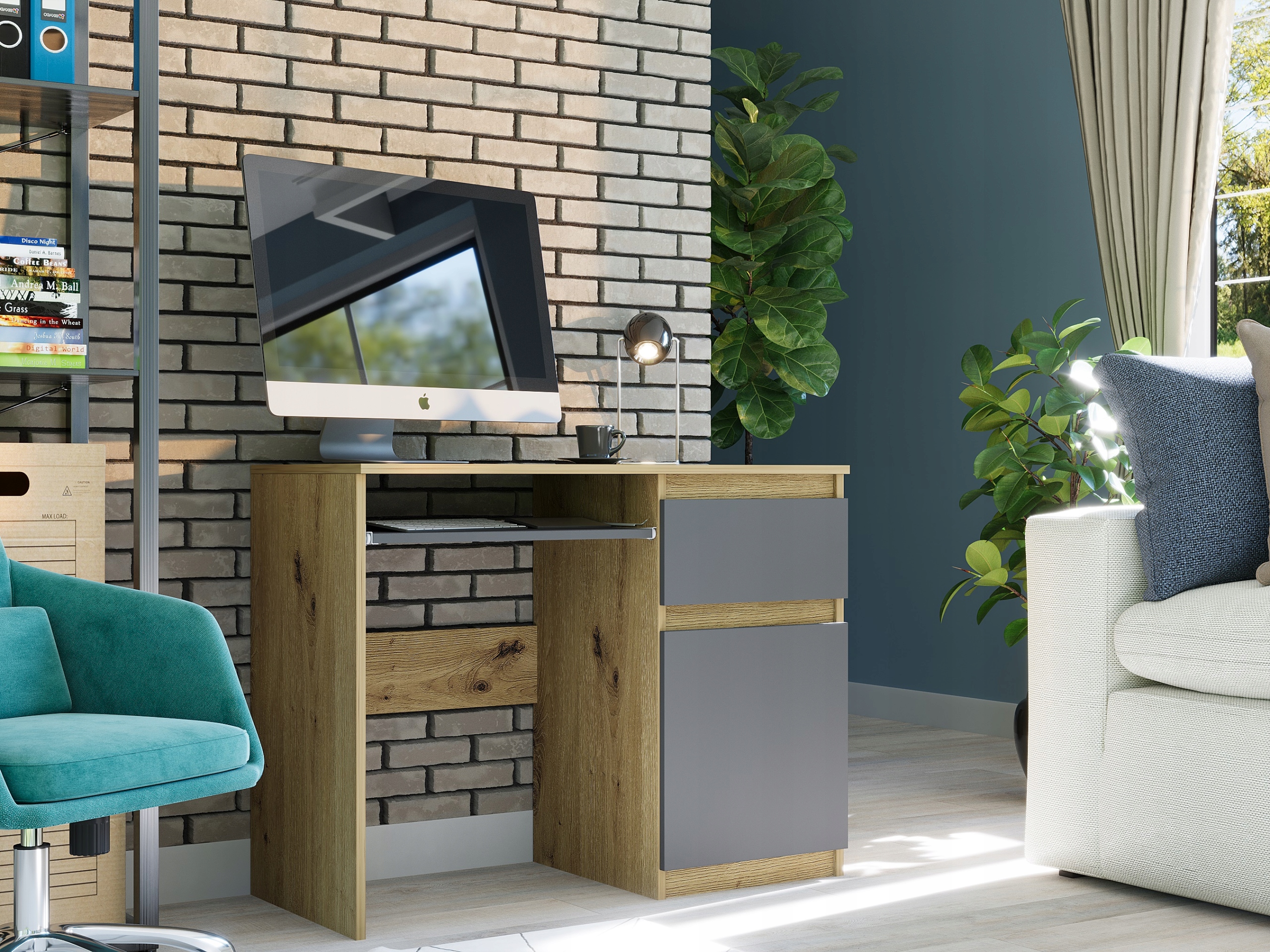 Meble Biurko komputerowe stolik 90cm N-33 ARTISAN MIX ANTRACYT