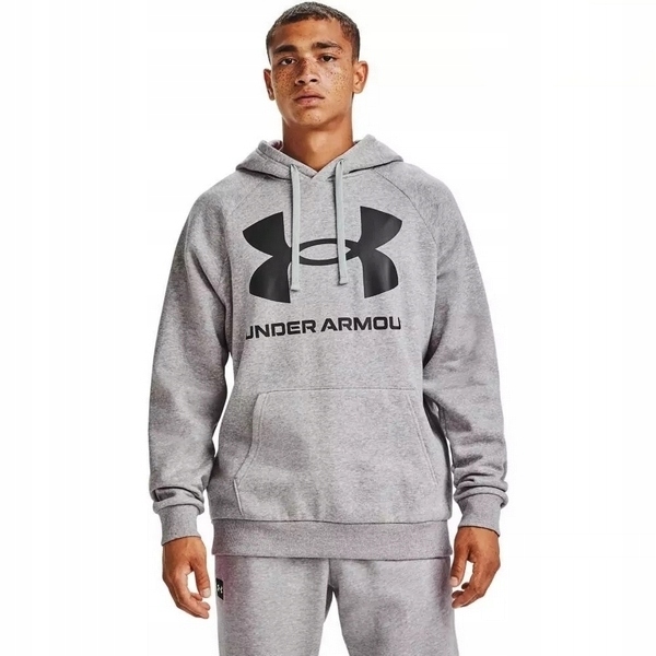Under Armour Bluza Męska Z Kapturem Rival Fleece Big Logo Szara r. 3XL