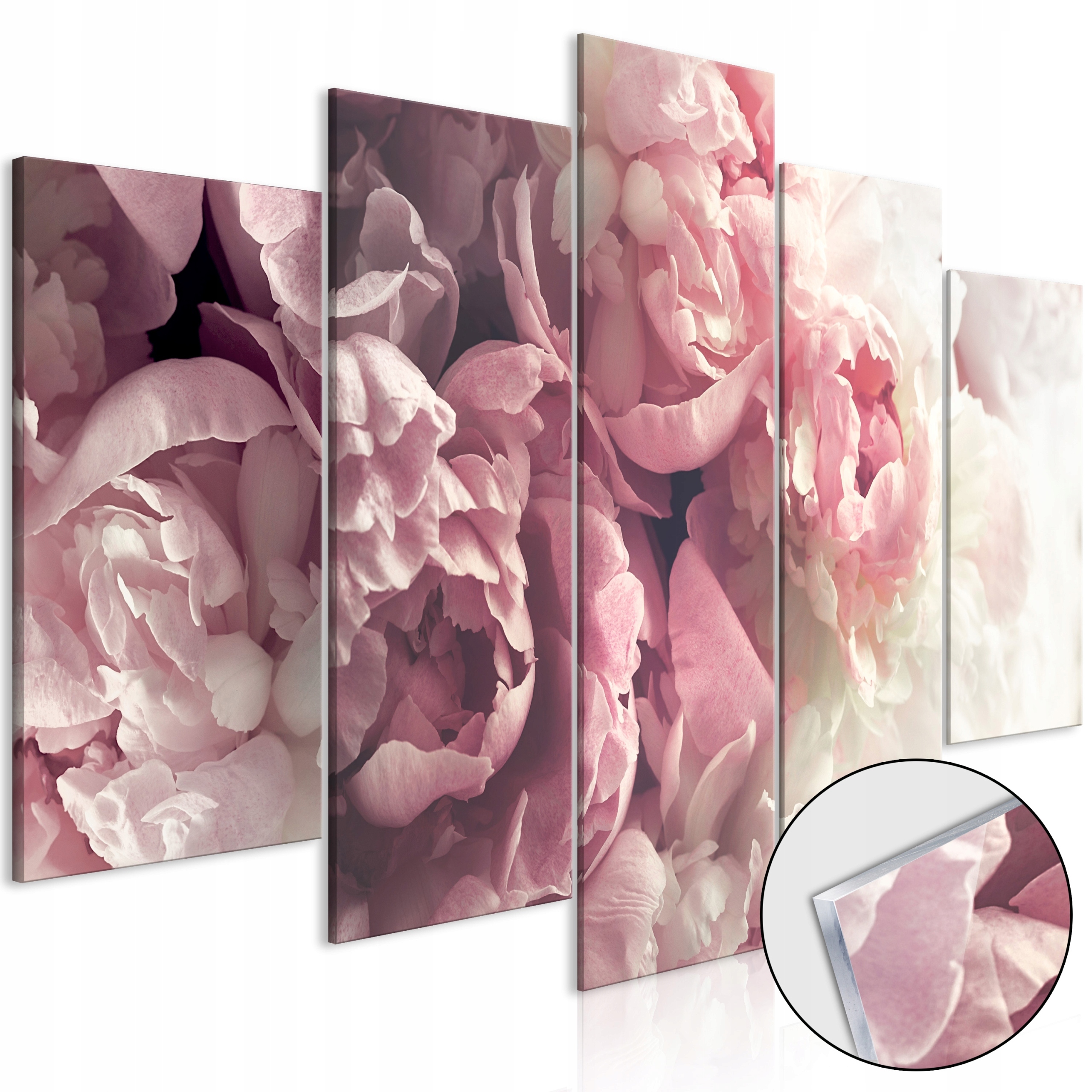 Akrylový Skleněný Obraz 5 Dílů Triptych Pivoňky Květiny Příroda Do Obývacího Pokoje 200x100