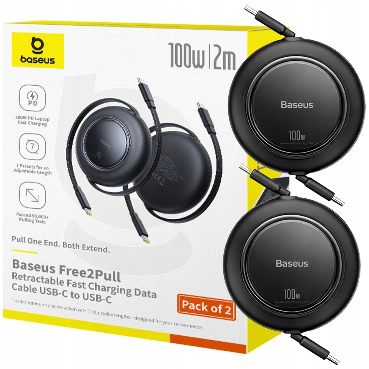 Baseus Kabel Zwijany 100W Pd Usb-c do Usb Typ C 2M Zestaw 2 Sztuk