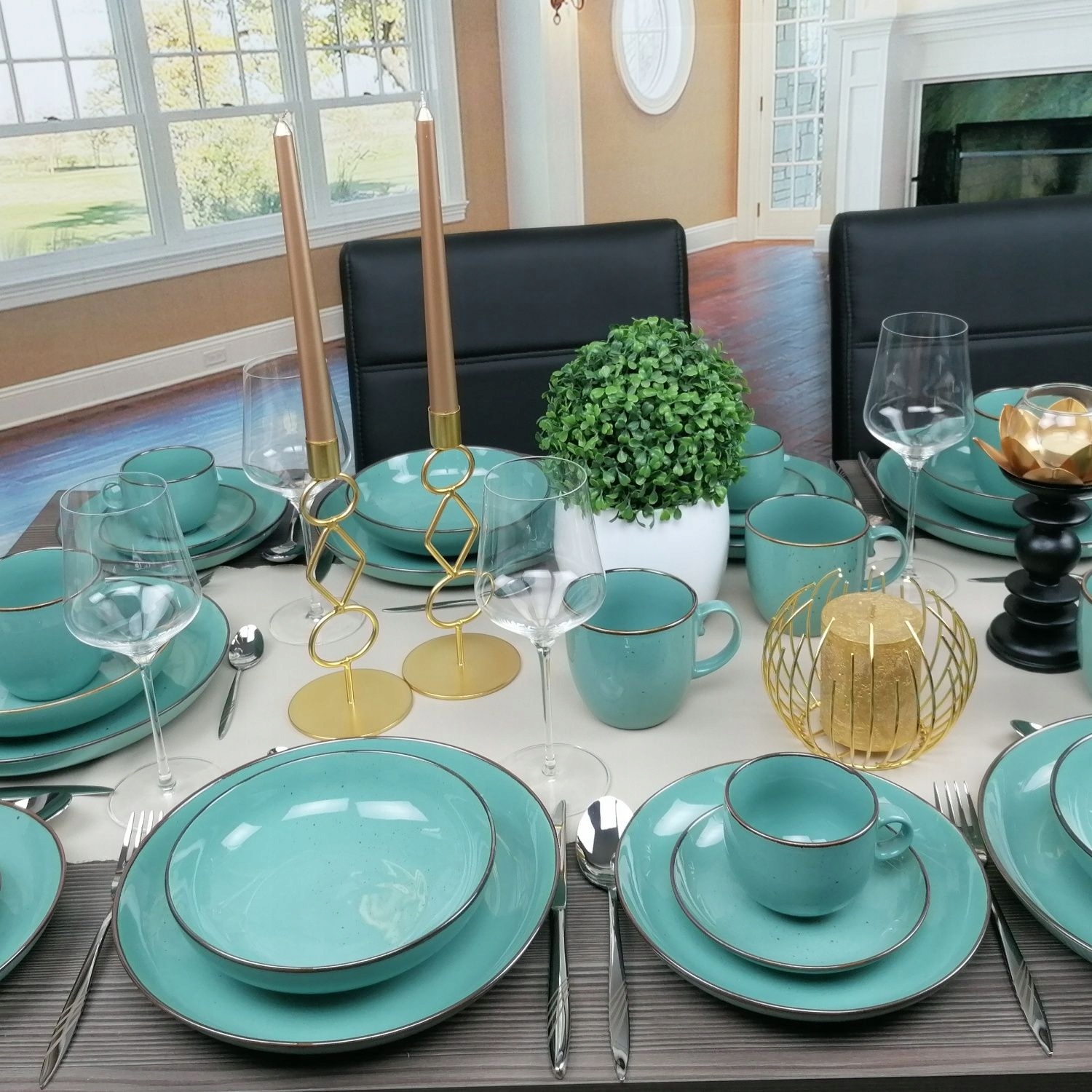 BOGUCICE RUSTIC GREEN ZESTAW OBIADOWY KAWOWY 36 EL na 6 ZIELONY Z TALERZEM Linia RUSTIC GREEN