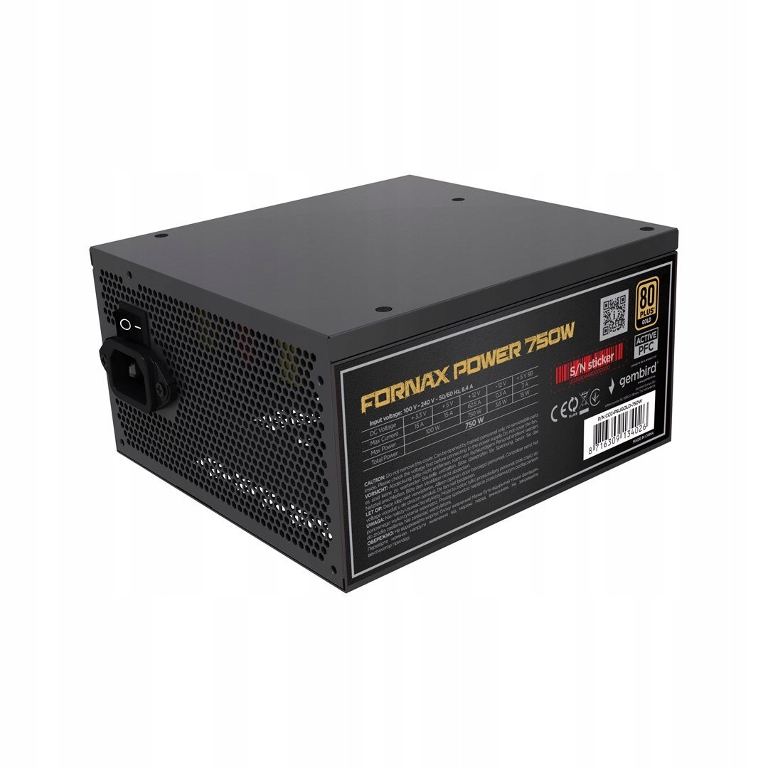 Gembird Zasilacz Komputerowy Fornax Power 750W 80+ Gold Atx, 750W, Aktywne