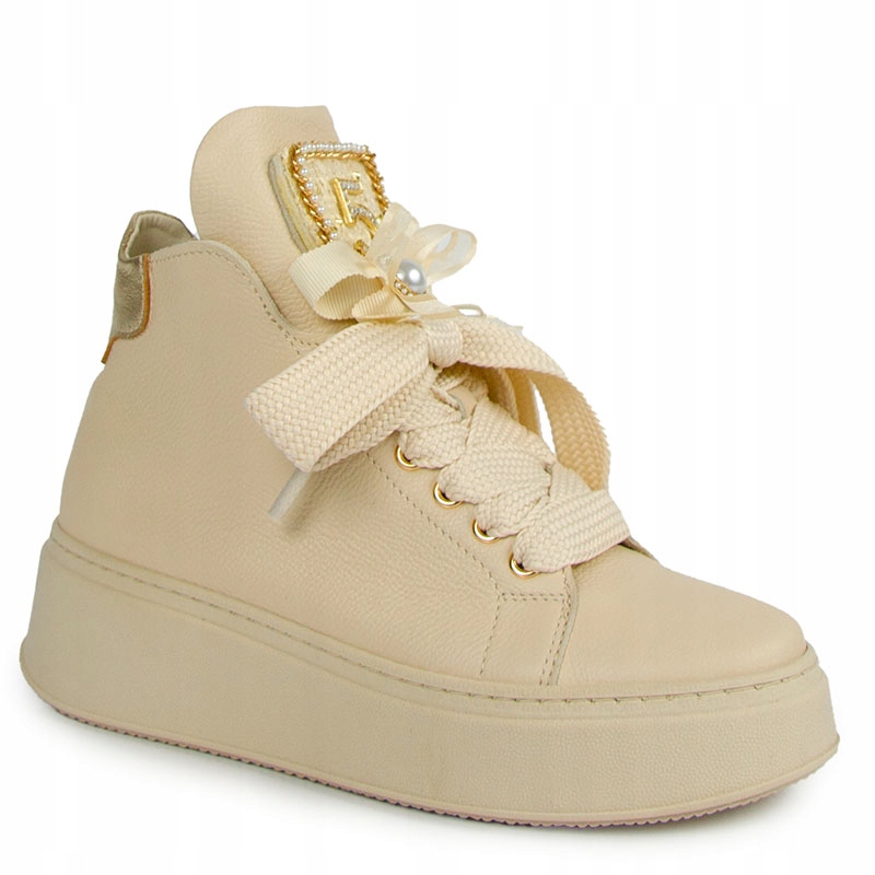 Chebello 4497 Béžové Kožené Tenisky S Ozdobou 39