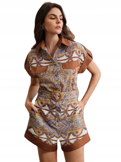 Shein Dámský Vzorovaný Oblek S Páskem A Košilovým Límcem XL 1JA