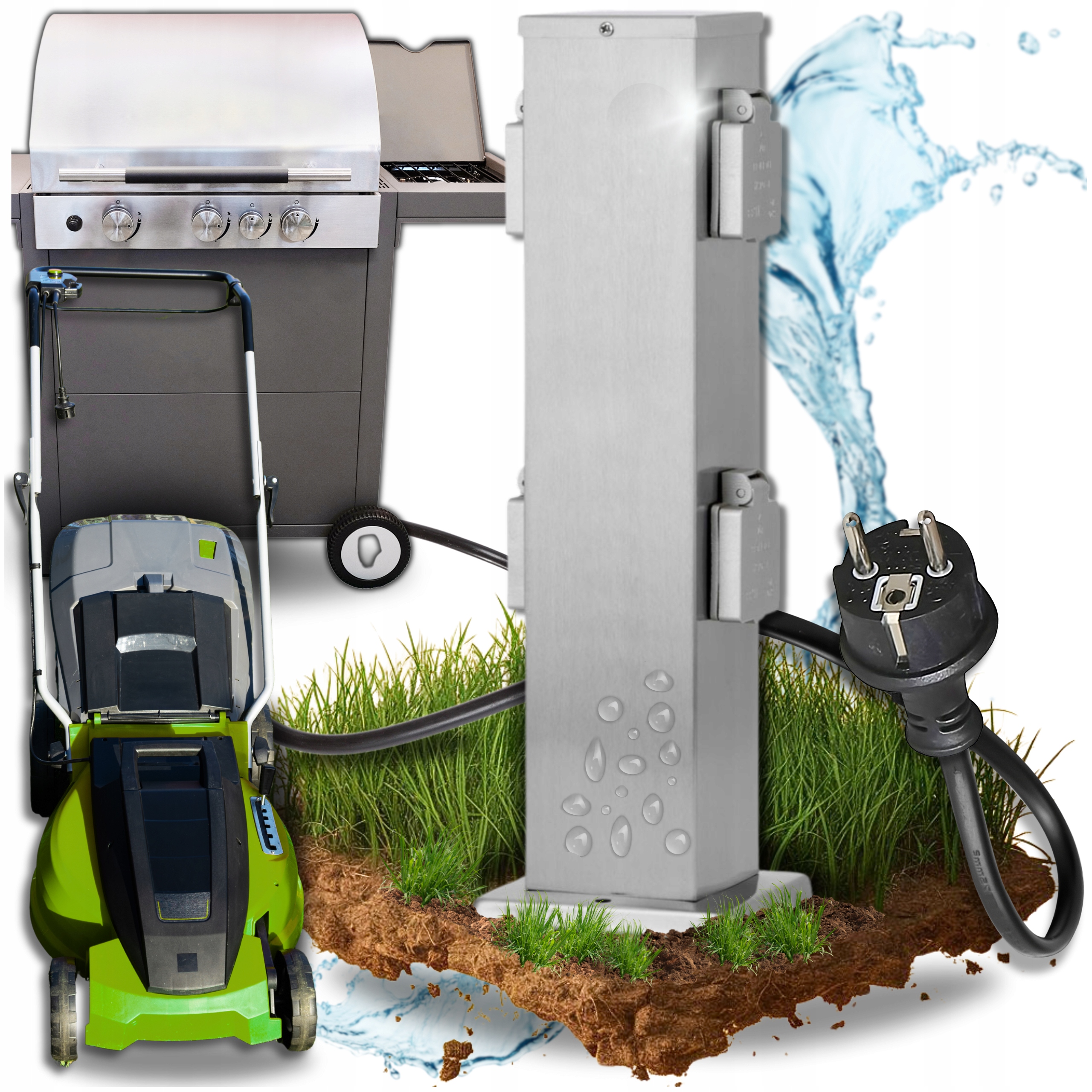 Elektryczny Słupek Ogrodowy Zasilający 4 Gniazda Do 3500W Solidny