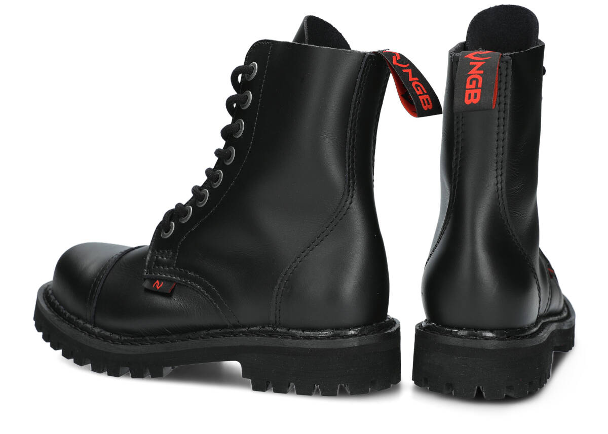 NAGABA 8H - CZARNE GLANY MĘSKIE - SKÓRZANE LICO - STEEL NOSE Rozmiar 42