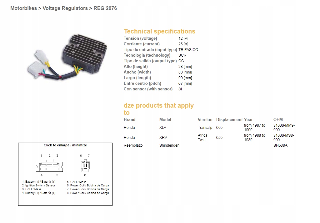 Regulátor Napätia Honda XL600 V 87-90 XRV650 88-