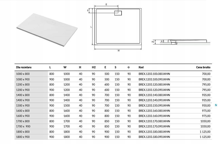 Brodzik prostokątny 150x90 Zero Excellent Marka Excellent