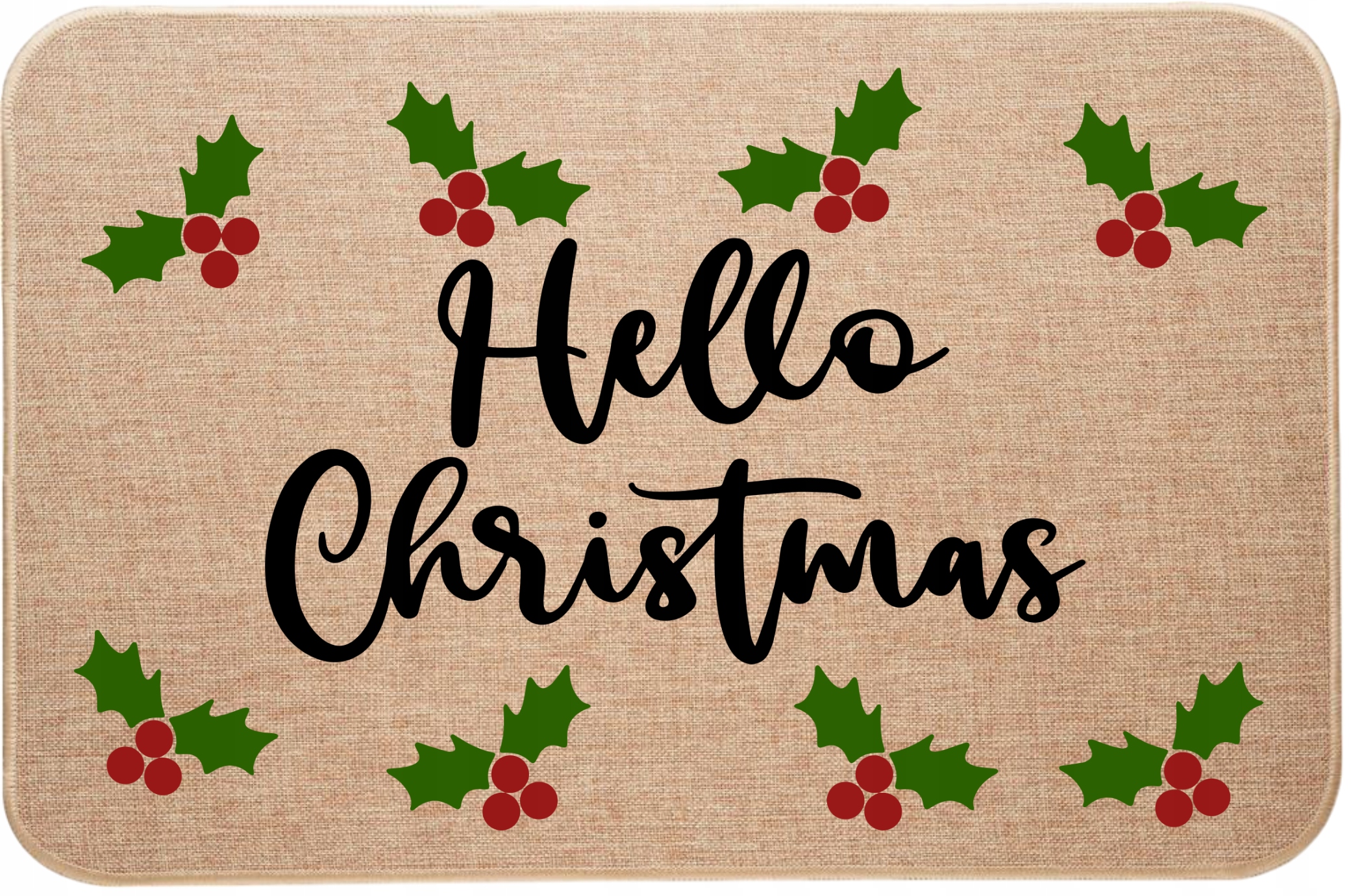 Vánoční rohožka pod dveře z lnu s potiskem Hello Christmas