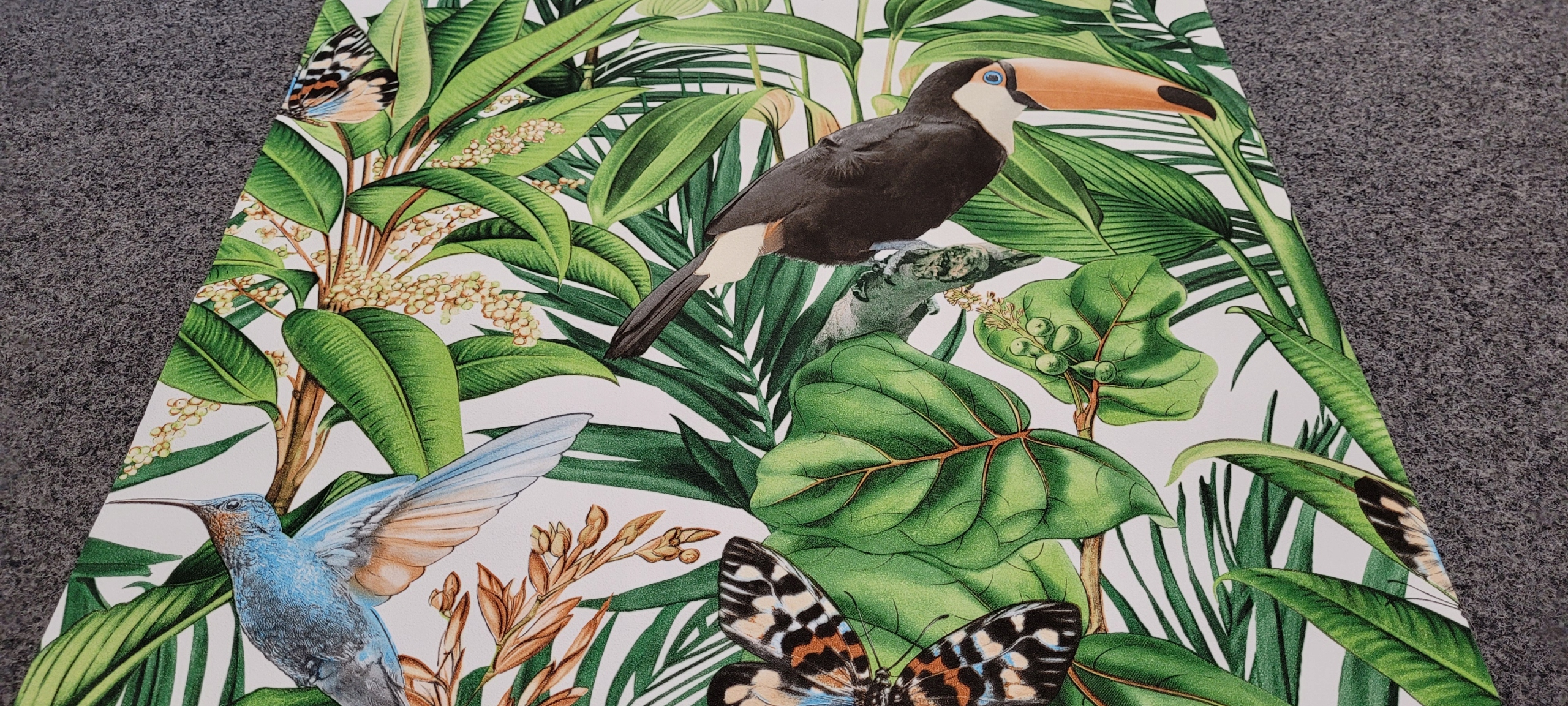 TAPETA ŚCIENNA DŻUNGLA LIŚCIE PTAKI PAPUGI WINYL Długość 10.05 m