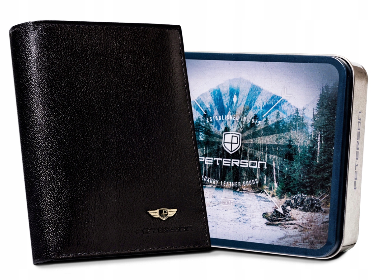 Portfel skórzany męski klasyczny ochrona Rfid antykradzieżowy Peterson