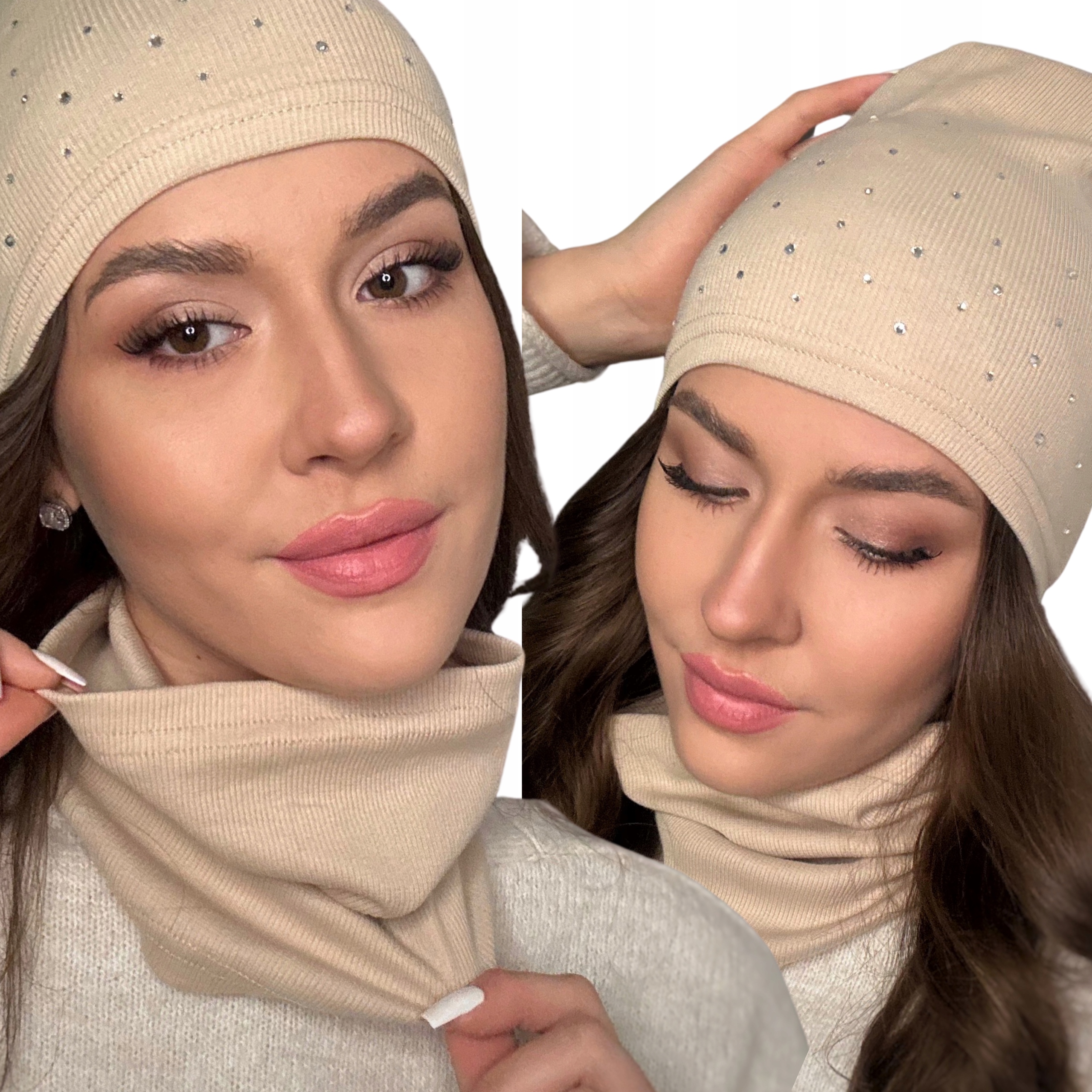 KOMPLET CZAPKA KOMIN WIOSNA JESIEŃ CIENKI LEKKI SPORT BAWEŁNA PL BEŻ 2878