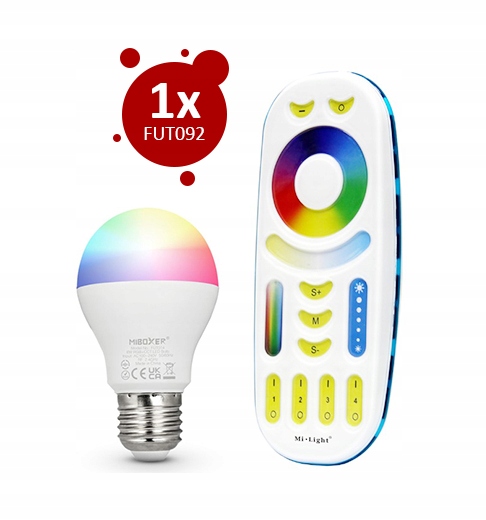 Led žárovka Mi-Light E27 6W A+ FUT014 Dálkový Ovladač 4-ZÓNOVÁ FUT092 Bílá