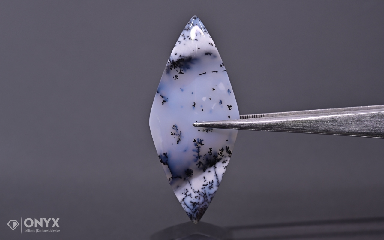 Dendritový achát z Turecka kabošon kosočtverec 44,5x19,5 m