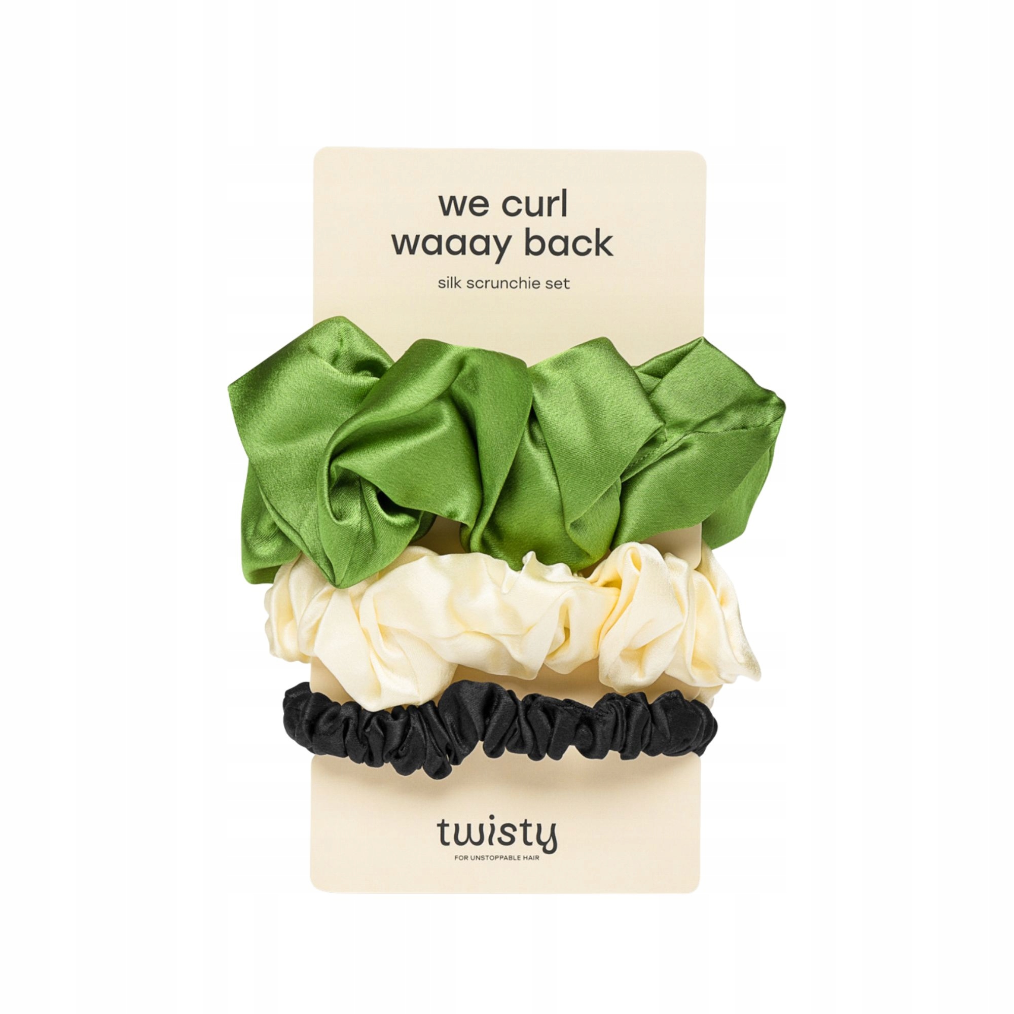 Twisty Sada Gumiček Do Vlasů Z Hedvábí, zelená, krémová, černá 3ks