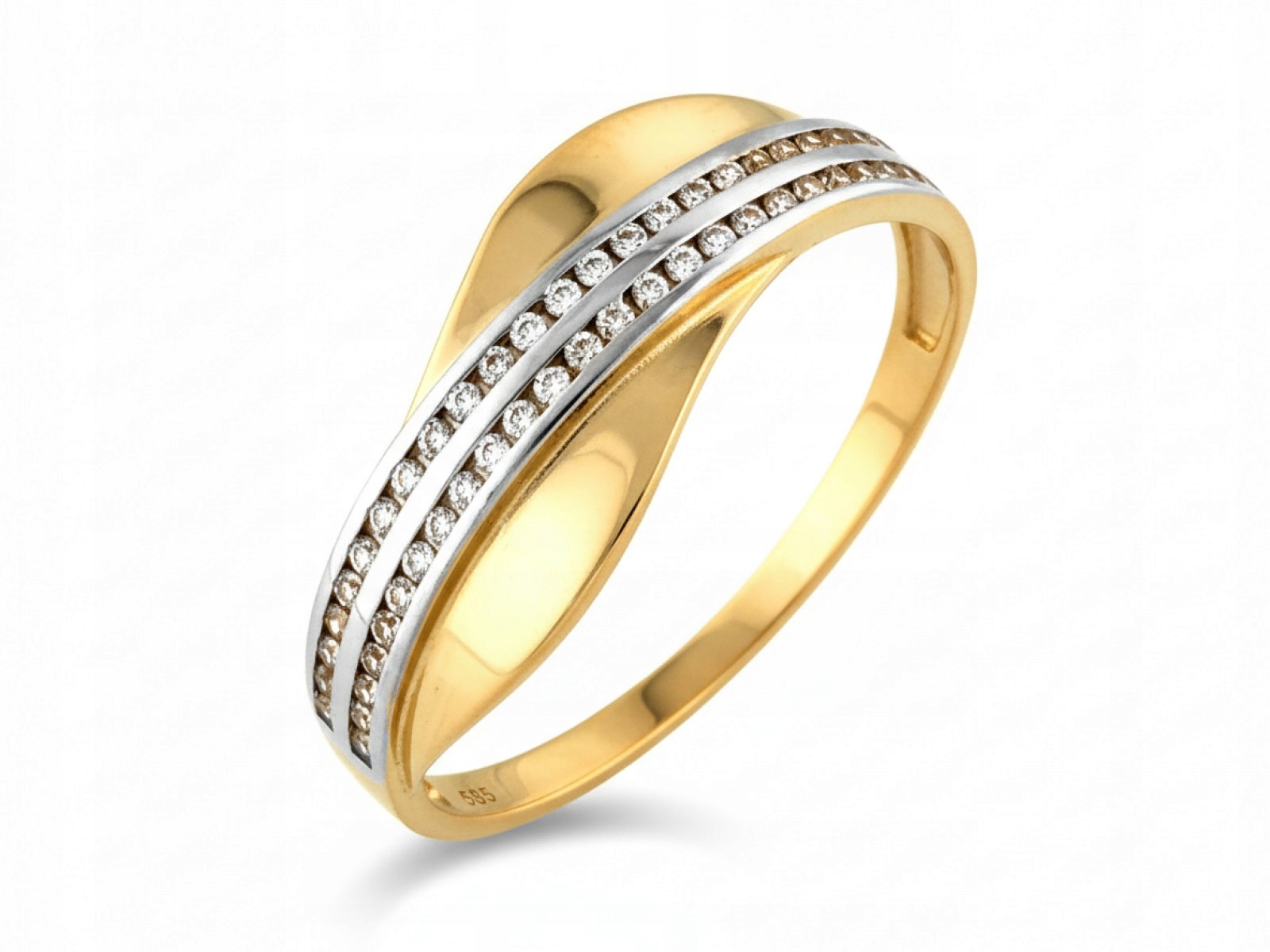 Zlatý prstýnek 585 Dvoubarevný 2.16g s Bílými zirkony Moderní r19