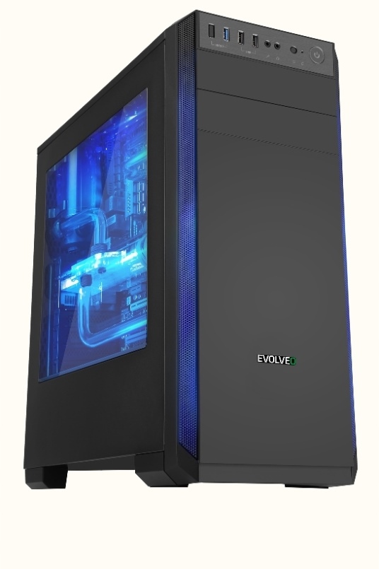 Evolveo T3/Midi Tower/Transpar./Čierna