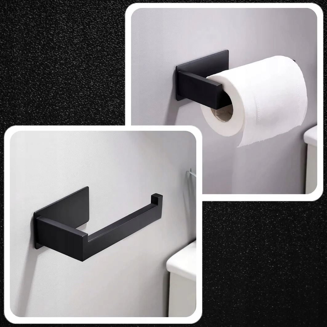 UCHWYT WIESZAK NA PAPIER TOALETOWY CZARNY MAT SAMOPRZYLEPNY BEZ WIERCENIA Wysokość produktu 4.5 cm