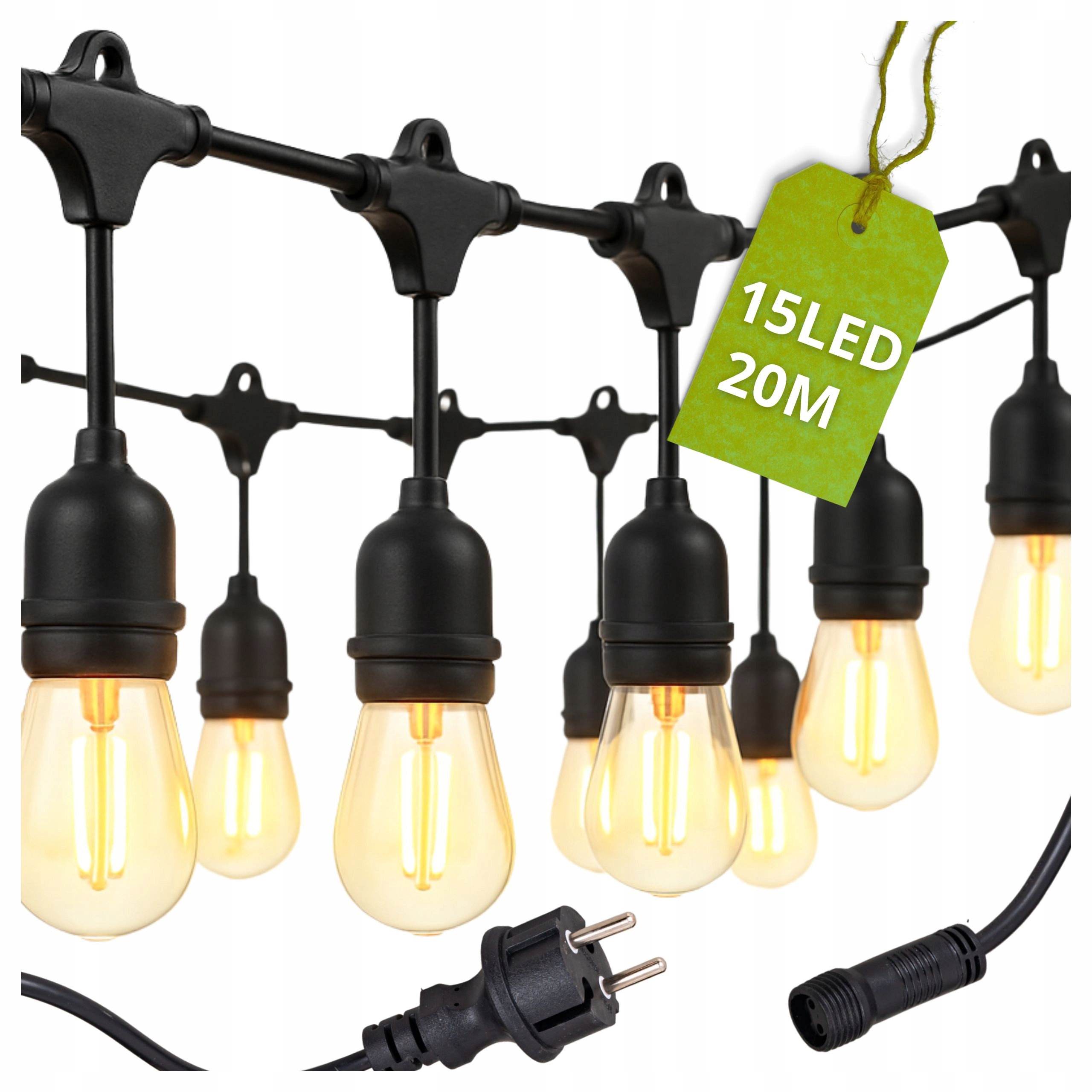 Led světelná zahradní girlanda 20 m 15 Led velká žárovka E27 lampičky do zahrady