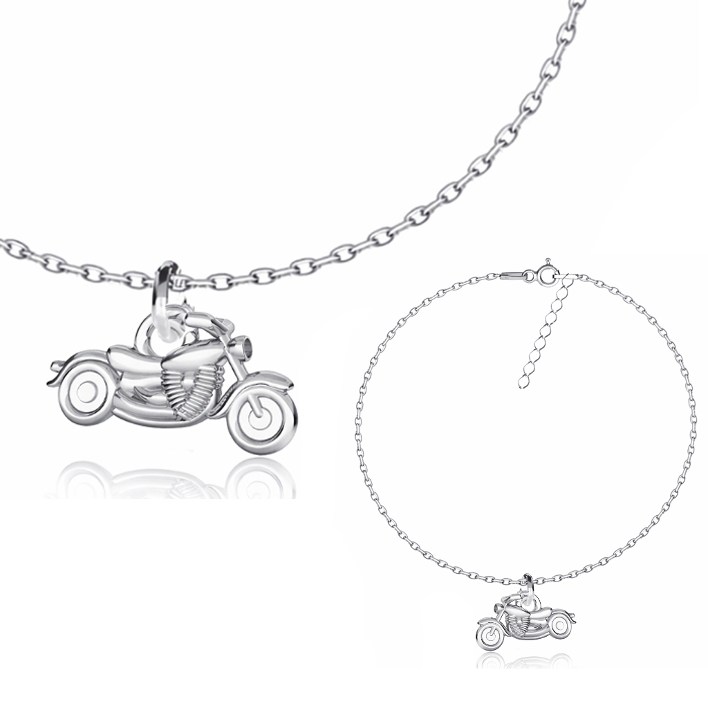 Motocykl Chopper 3D Harley Stříbrný náramek Splétaný Ankr stříbro 925