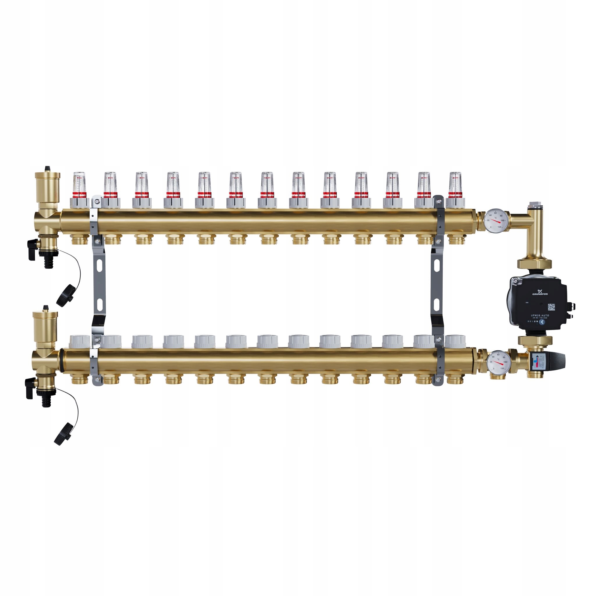 Rozdělovač pro podlahové topení 13 mosazných sekcí Pompa Grundfos