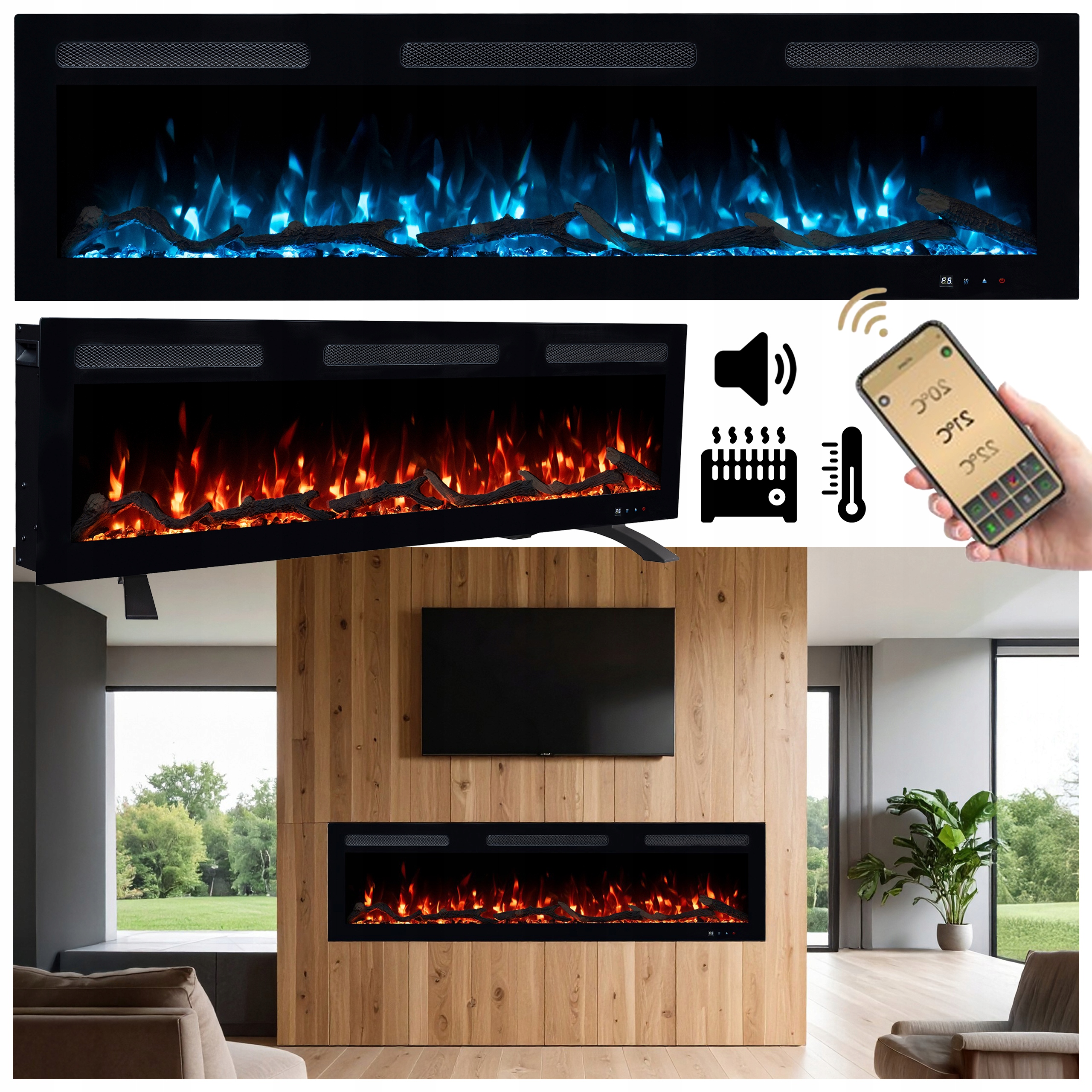 Kominek Elektryczny Led Wolnostojący Ścienny Emotion Flame Monarch 107 cm