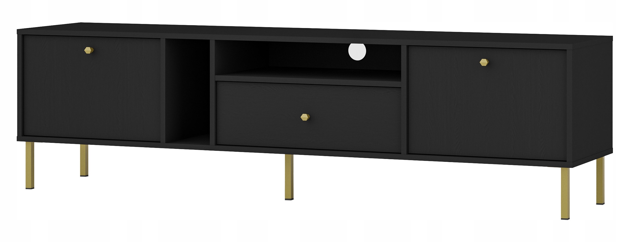 Dvoudveřová Rtv skříňka Oktio s policemi a zásuvkou 180 cm černá grafit