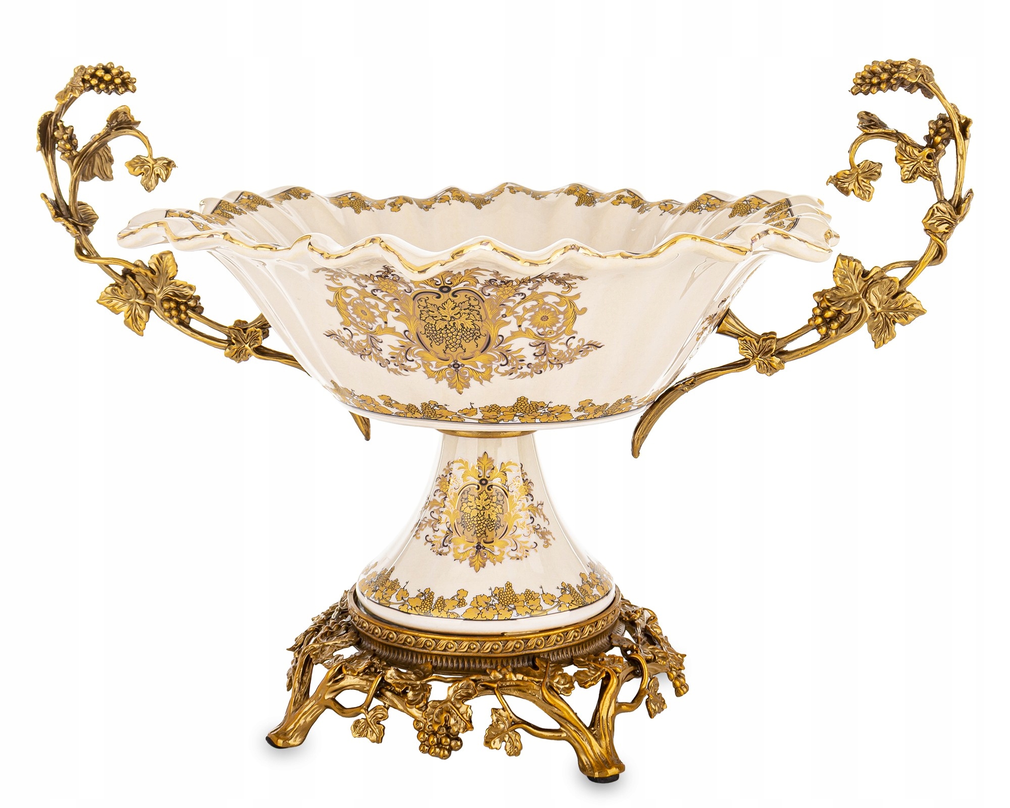 Palácová dekorácia podnos Retro keramika starnúca biela zlatá patera nožička