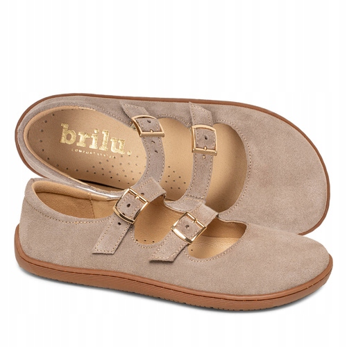 Brilu Polskie Damskie Zamszowe Skórzane Baleriny Barefoot Montana Beżowe 38