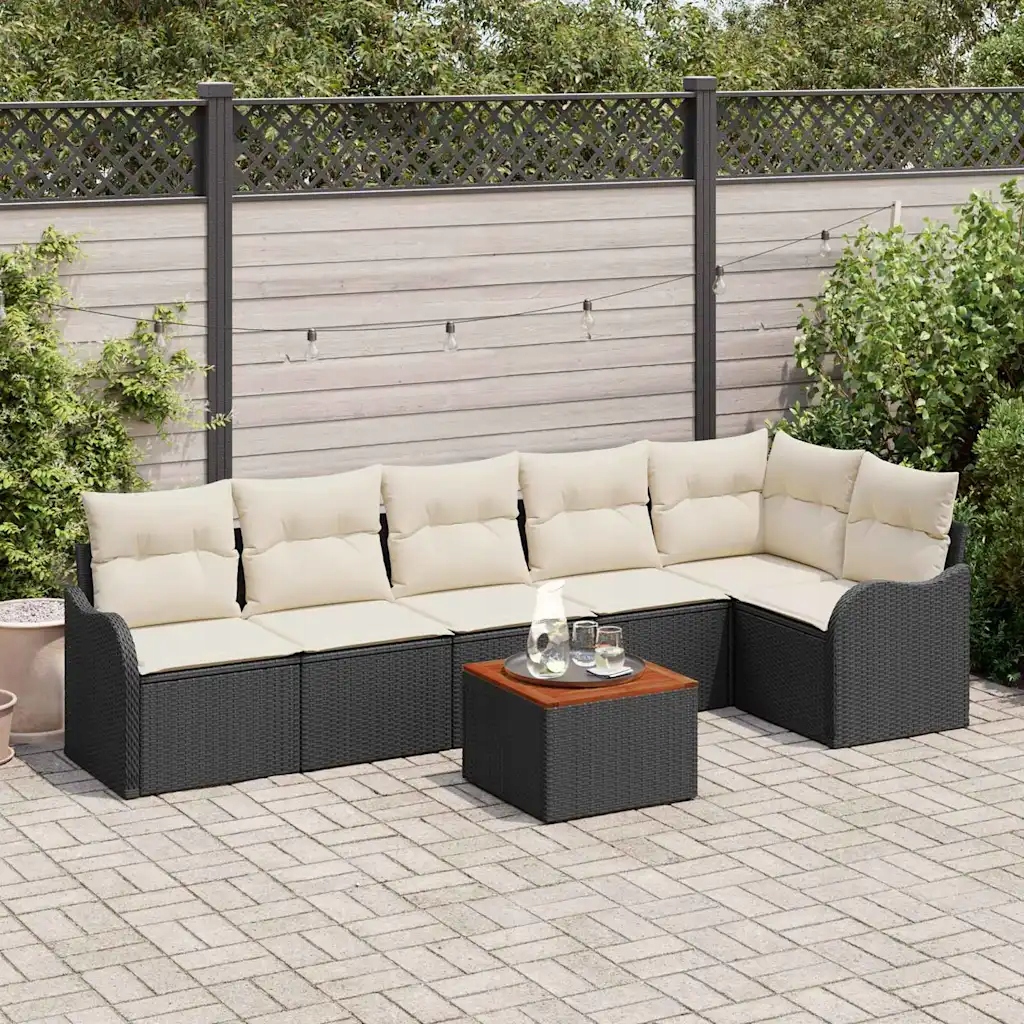vidaXL Sada zahradních pohovek s polštářem 7 pcs Černá polyratan