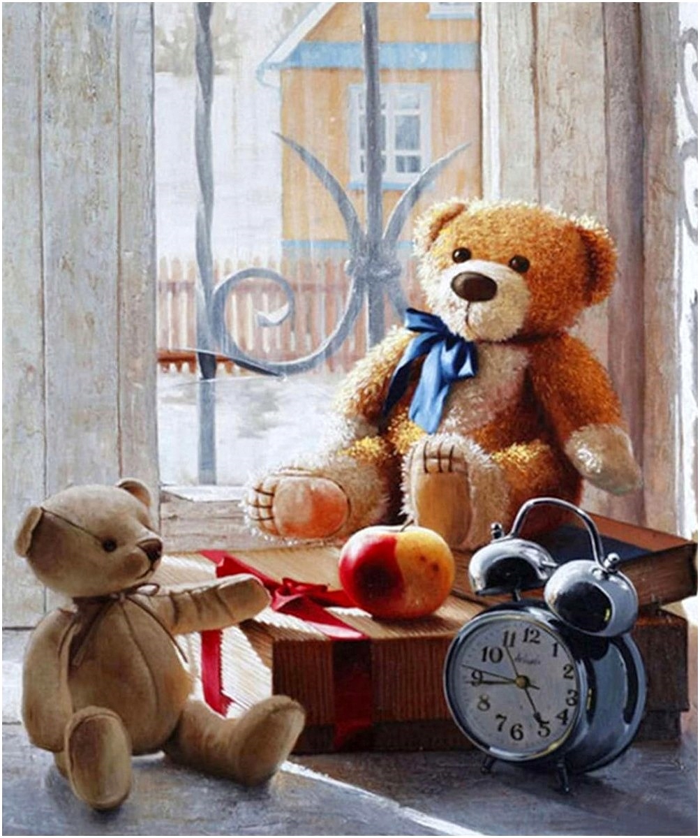 Malowanie Po Numerach Obraz Dla dzieci Misie w oknie 40x30 z Ramą drewnianą