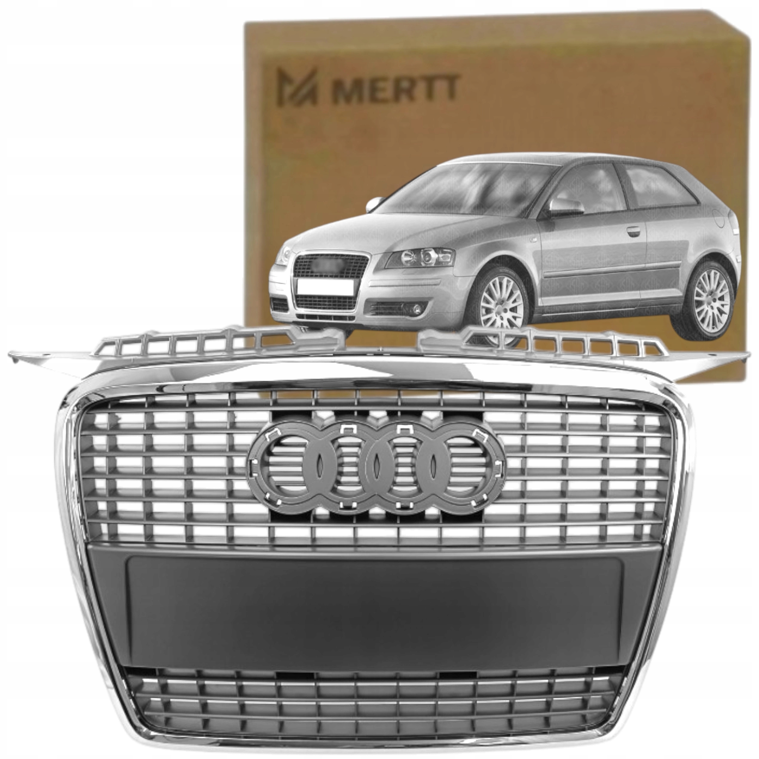 Audi A3 8P 2005-2008 Atrapa Gril Chrom Přední 8P4853651A Stříbrná Lesklá