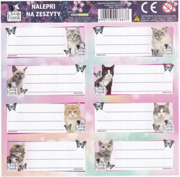 

Naklejki Na Zeszyty Cleo i Frank Kotki 8 nalepek