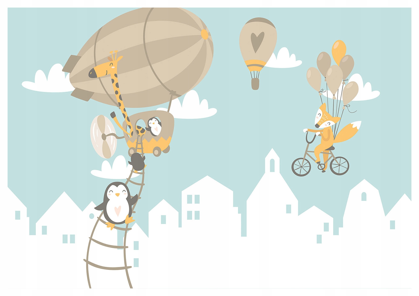 Vliesová fototapeta Zvieratá v balóne Cestovanie 312x219 lepidlo