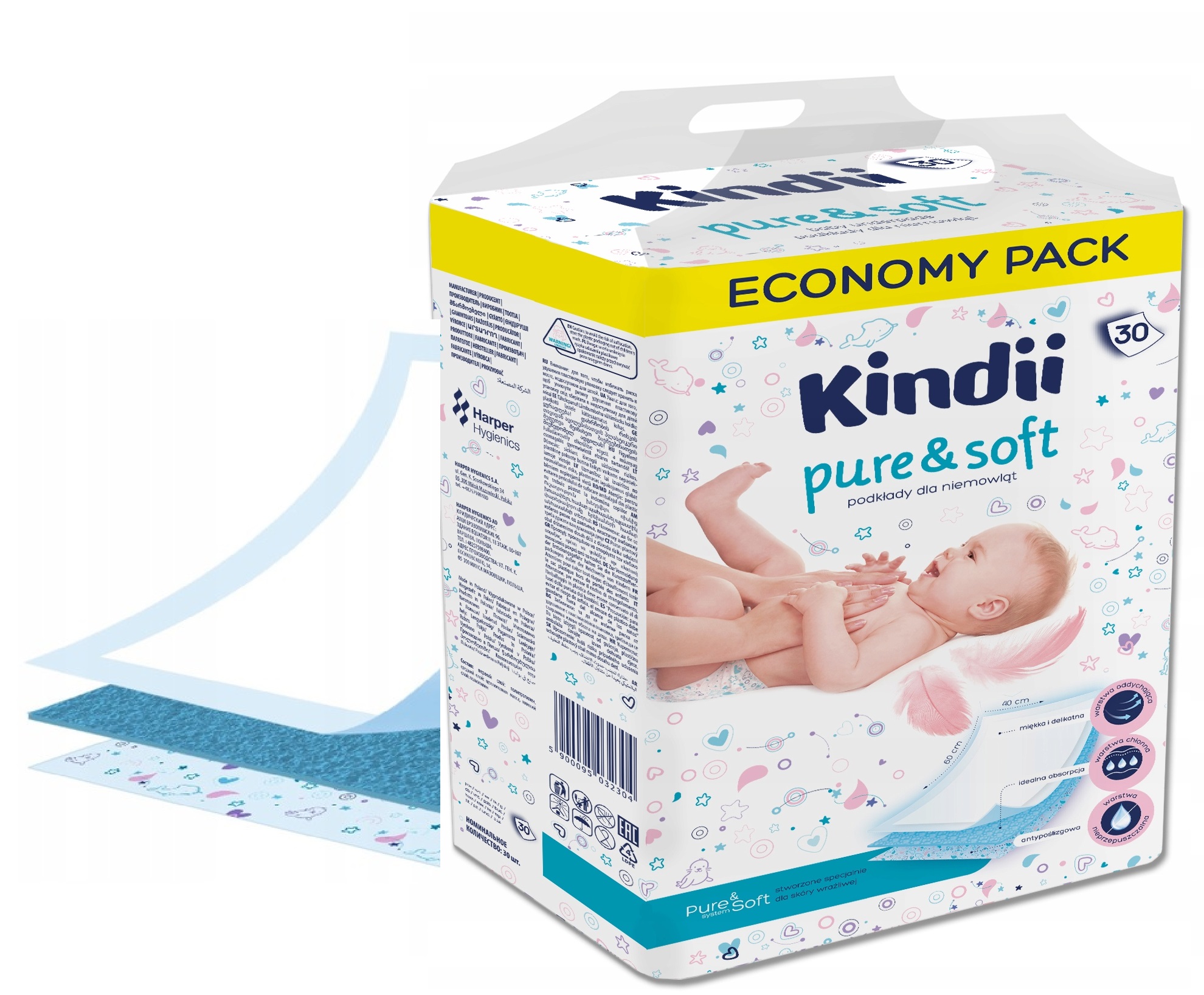 KINDII PODKŁADY PURE & SOFT DO PRZEWIJANIA 40x60 30szt. EAN (GTIN) 5900095032304
