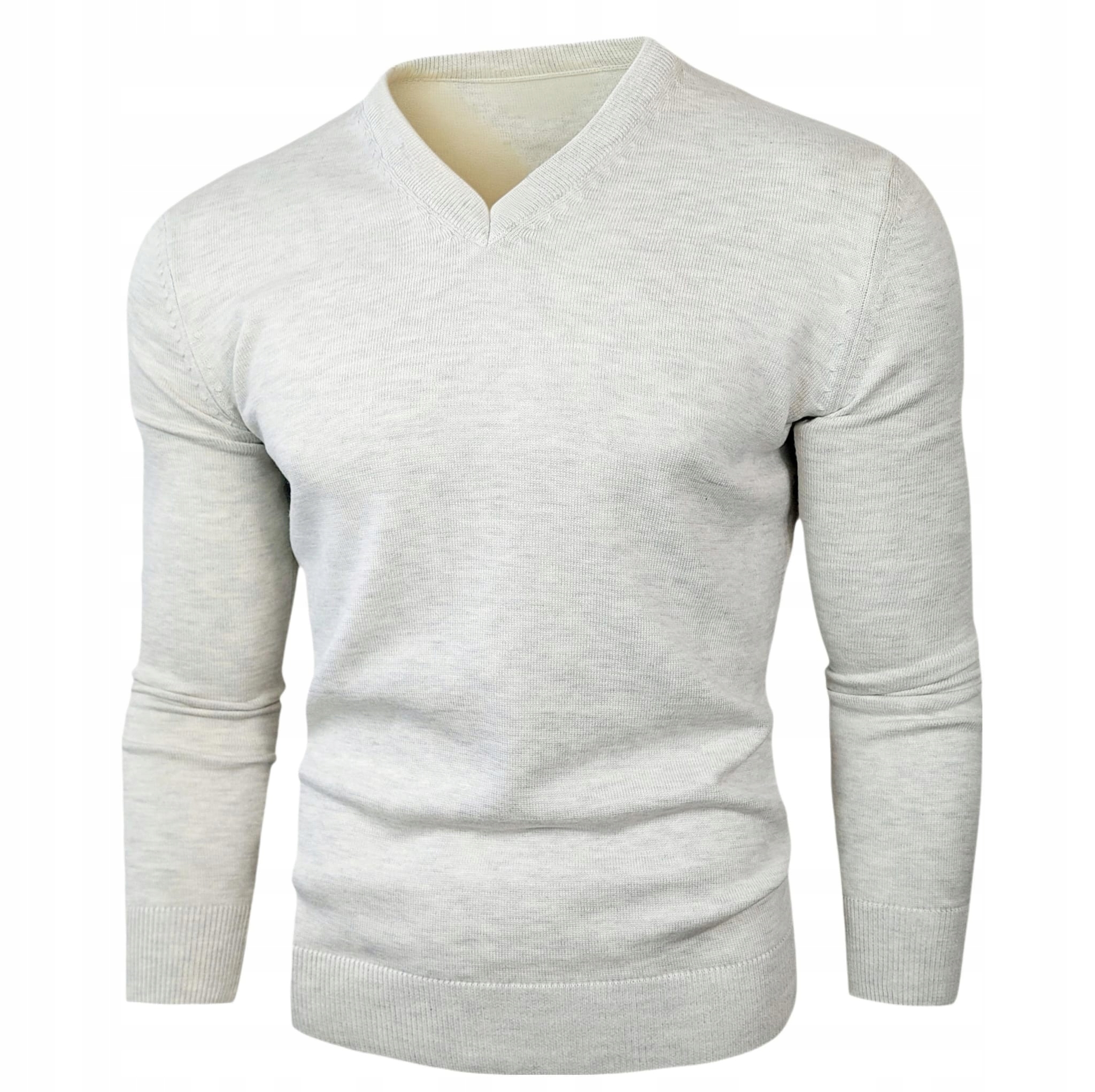 Pánský svetr s výstřihem do V z bavlny, pohodlný, světle šedý Melanž vel. M