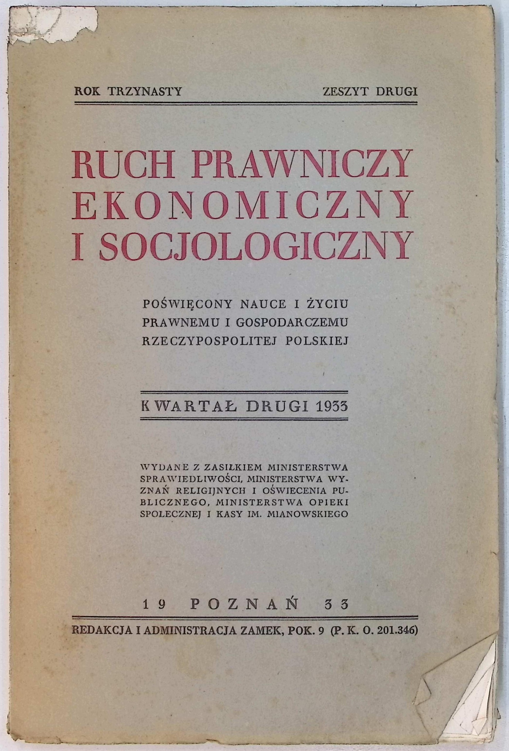 Ruch prawniczy, ekonomiczny i socjologiczny. Rok 13, zeszyt 2 (1933 r.)