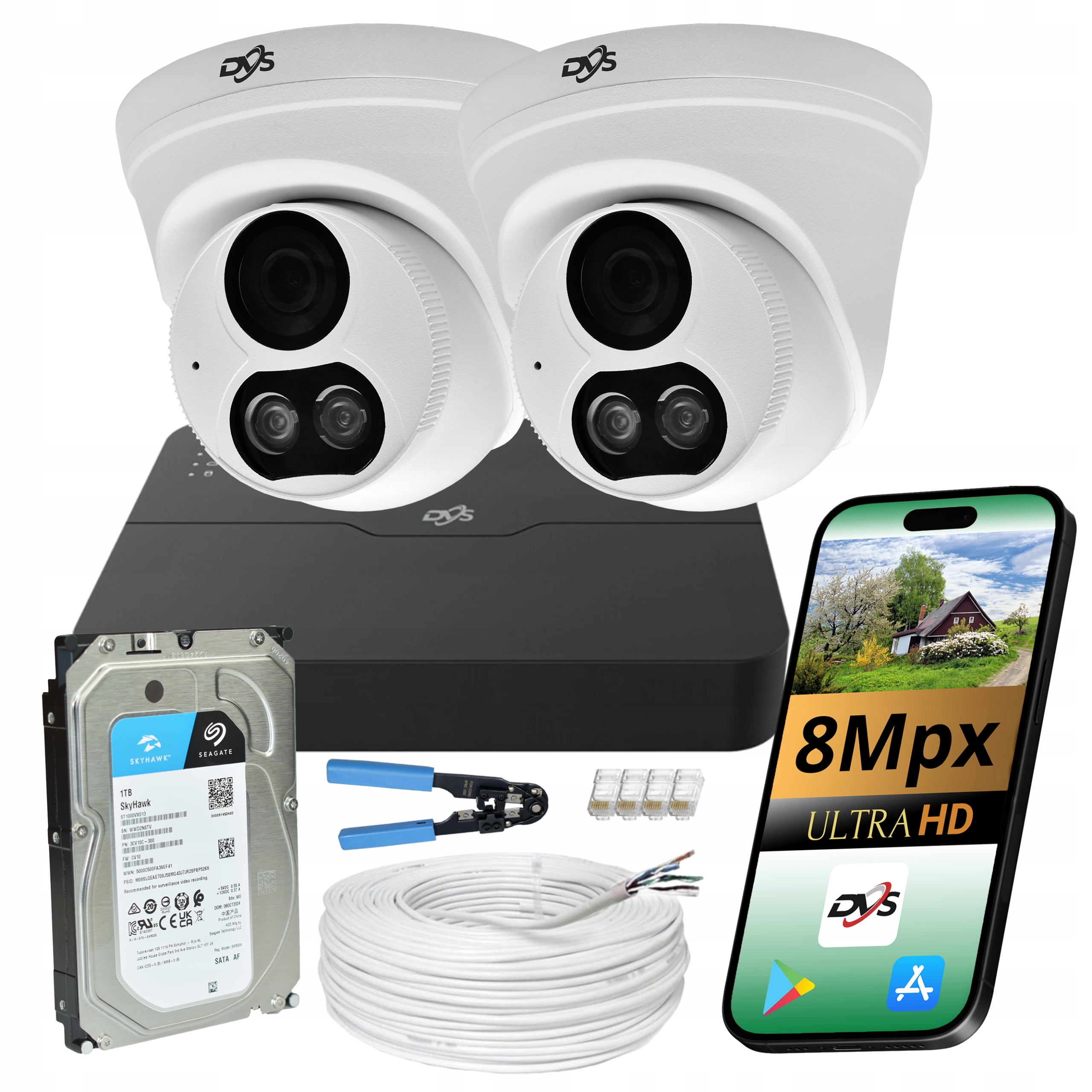 Externí Monitorování Domu Dvs 2 Kamery Ip Kamera 8MPX Poe Ir Led Disk 1TB