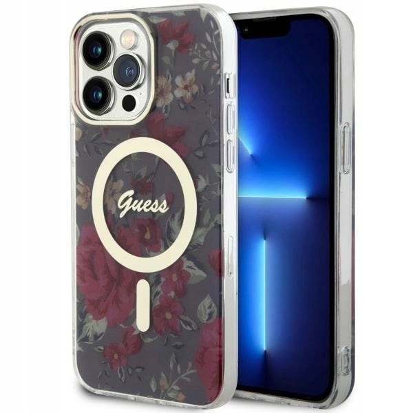 Etui Guess Flower MagSafe na iPhone 14 Pro Max zielone