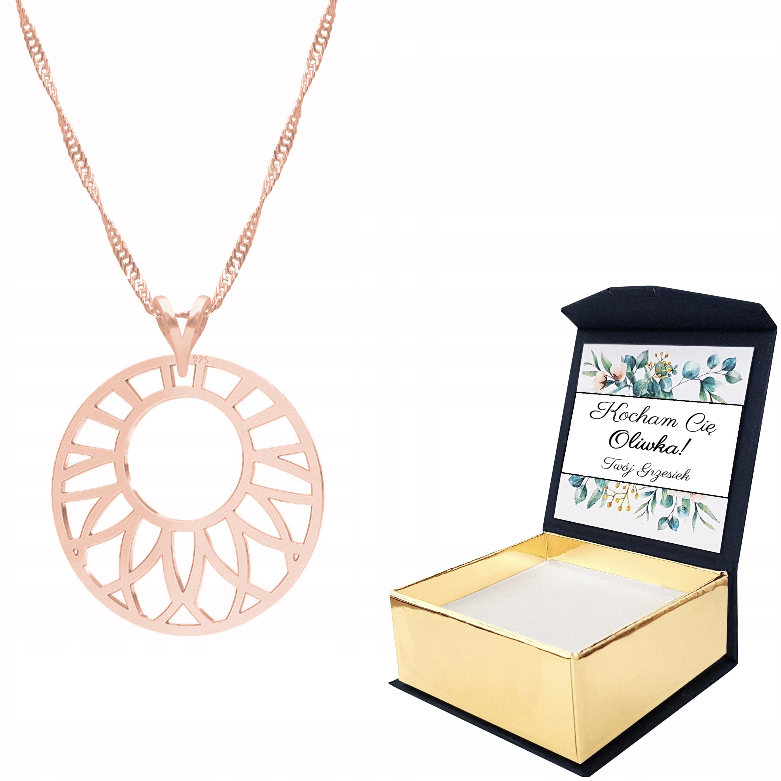 Náhrdelník růžové zlato 925 Ažur Vlastní Potisk