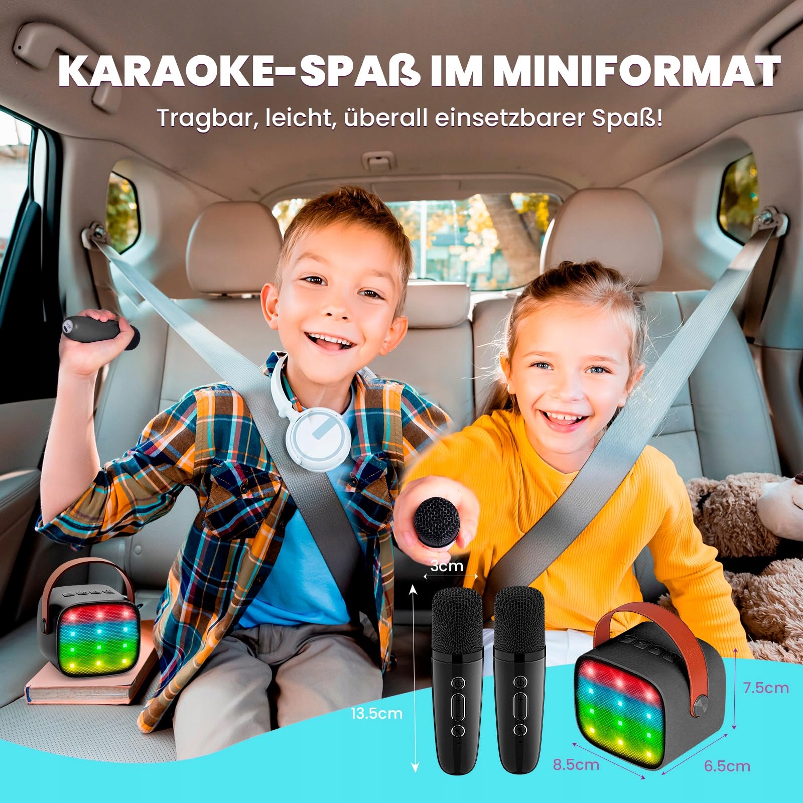 KINDER Karaoke Mikrofon Bluetooth Głośnik LED Dla Dzieci i Dorosłych — miniatura 7