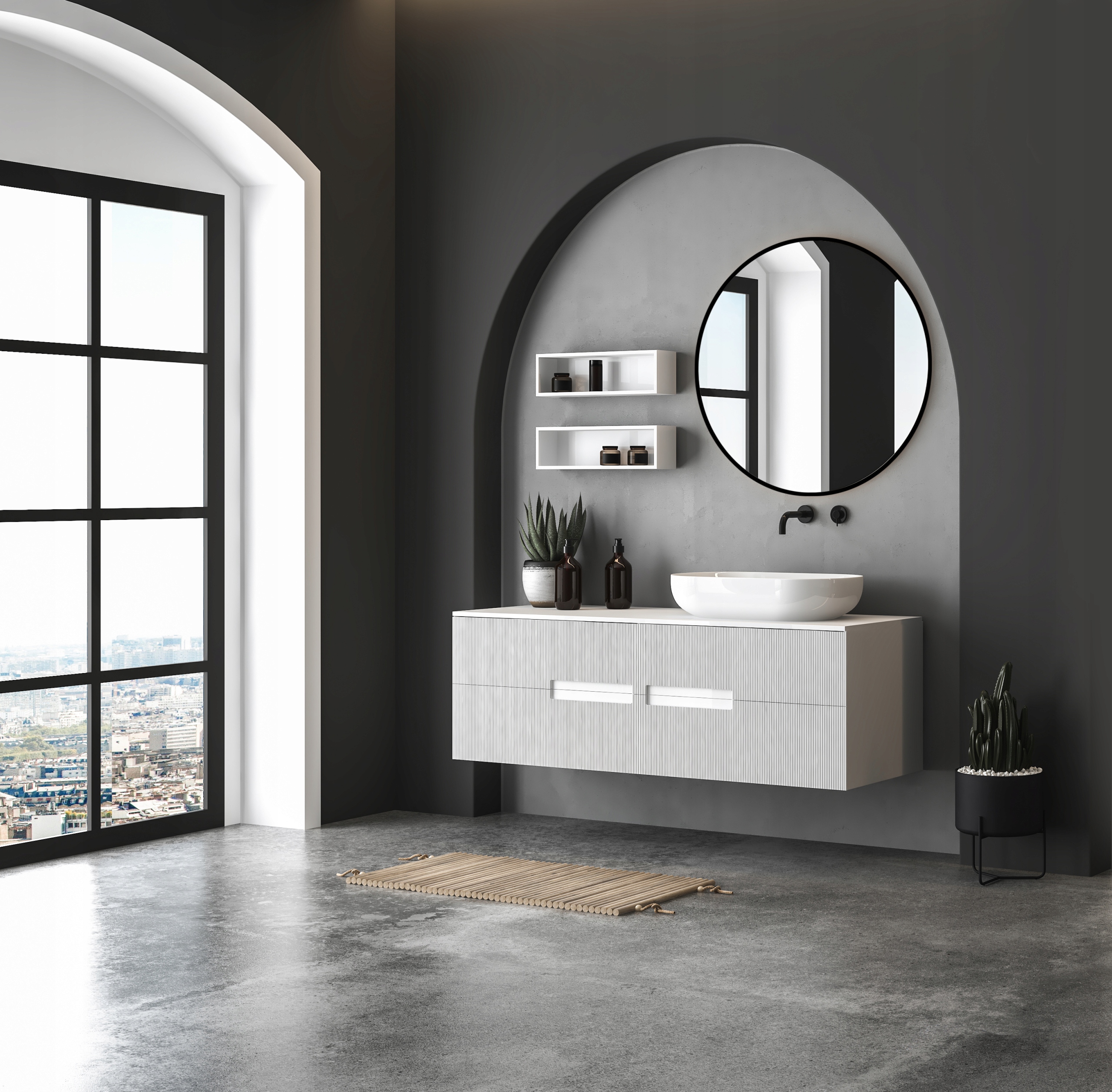 LUSTRO OKRĄGŁE 50 cm WĄSKA ALUMINIOWA RAMA LOFT Rodzaj inne