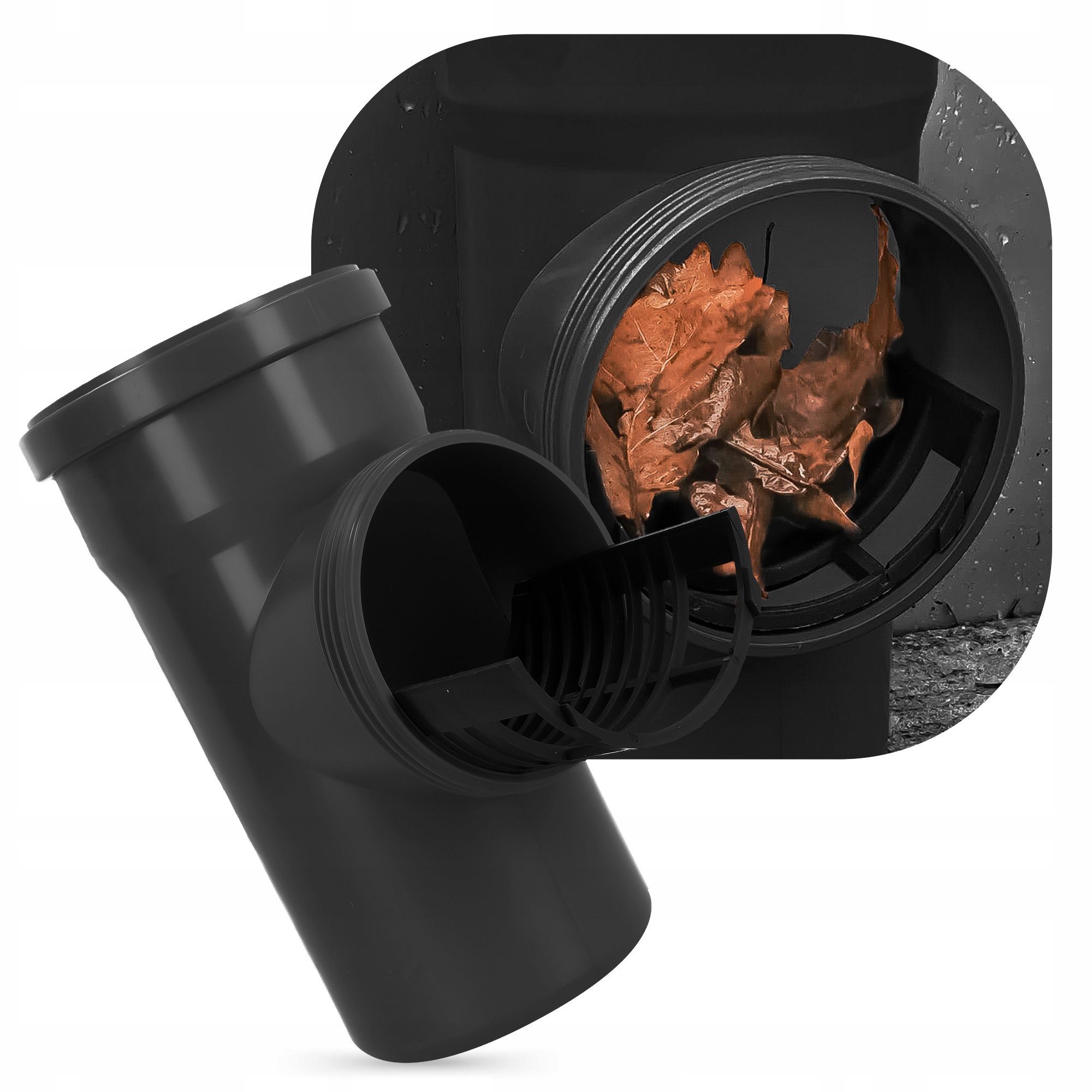 Czyszczak REWIZJA RYNNY Rury Spustowej 110 mm SITKO Rynnowy Czarny ZAŚLEPKA Kolor czarny