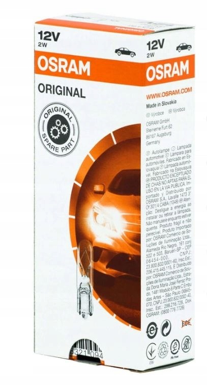 

10x Osram Żarówka W2W 12V 2W W2x4.6d