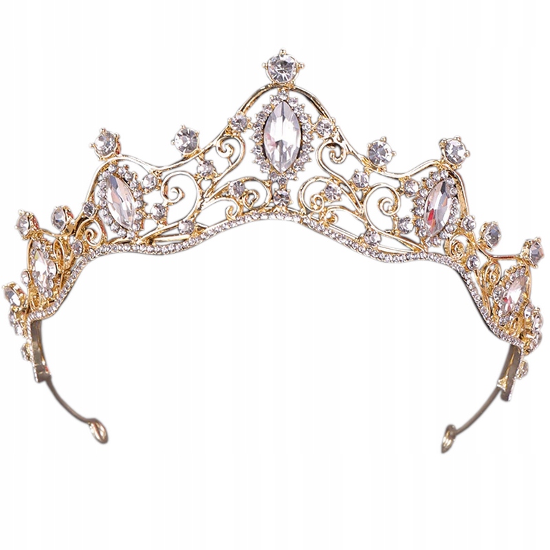 ZŁOTA Korona Diadem Cyrkonie Tiara na Ślub 18stkę 18