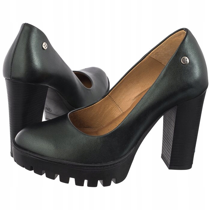 Dámské kožené lodičky na podpatku Maciejka Zelené 02629-61