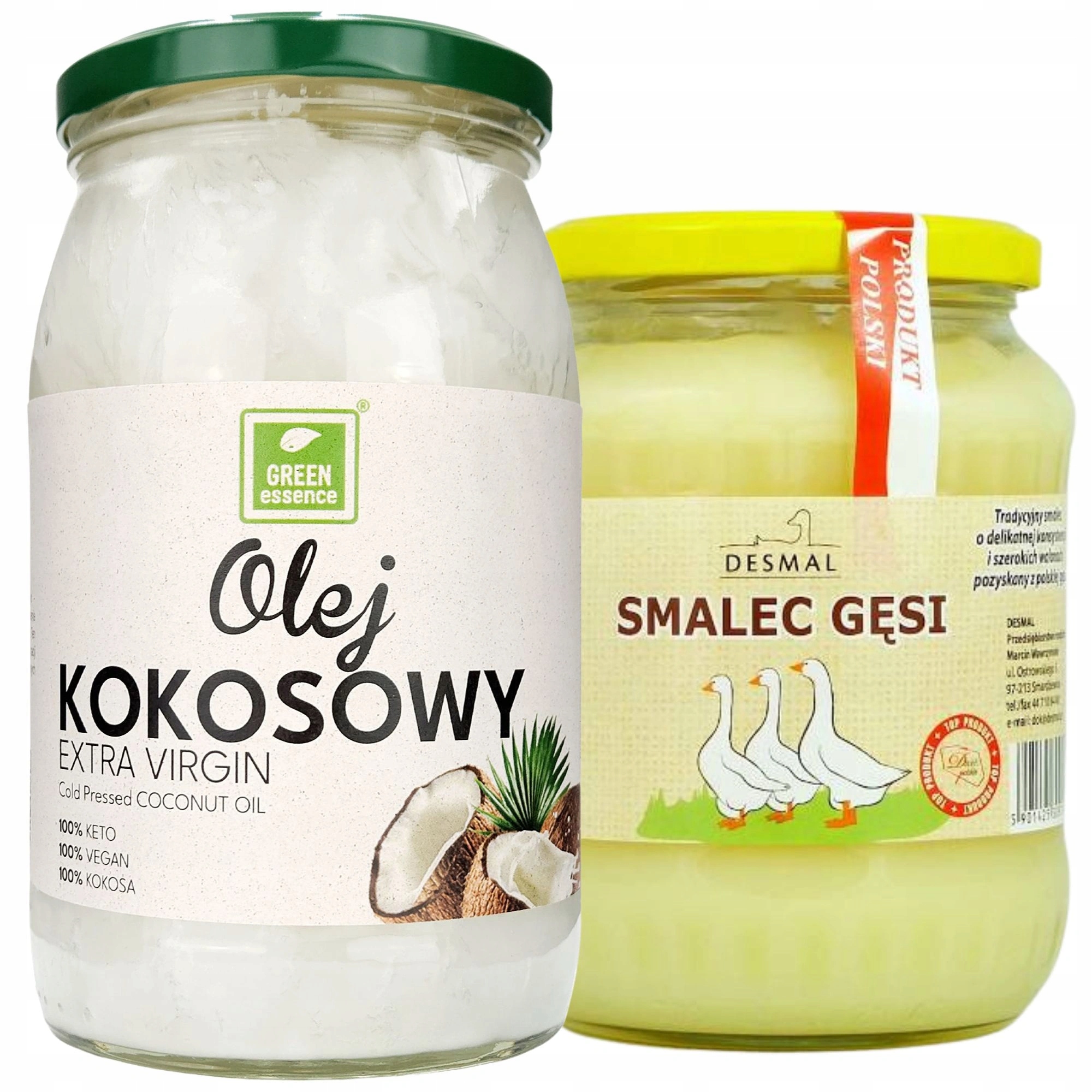 Keto Olej Kokosowy Smalec Gęsi nierafinowany extra virgin desmal zestaw