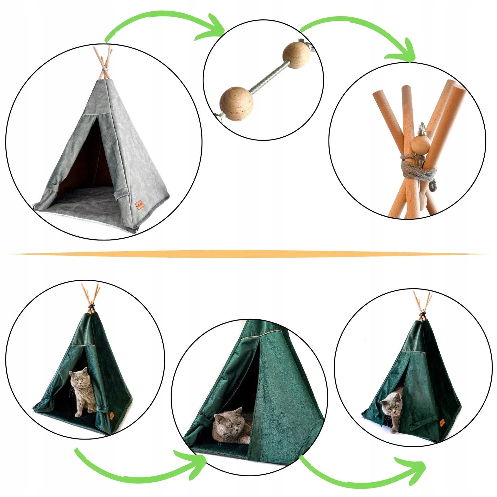 Namiot dla psa z zamykaną kurtyną, tipi dla psa Butelkowa Zieleń, 70x70cm