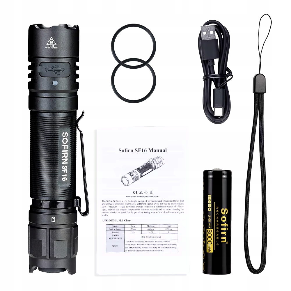 Latarka SF16UV Sofirn Ręczna Uv Usb-c 875mW IPX8 365nm Aku. 18650 Mocna