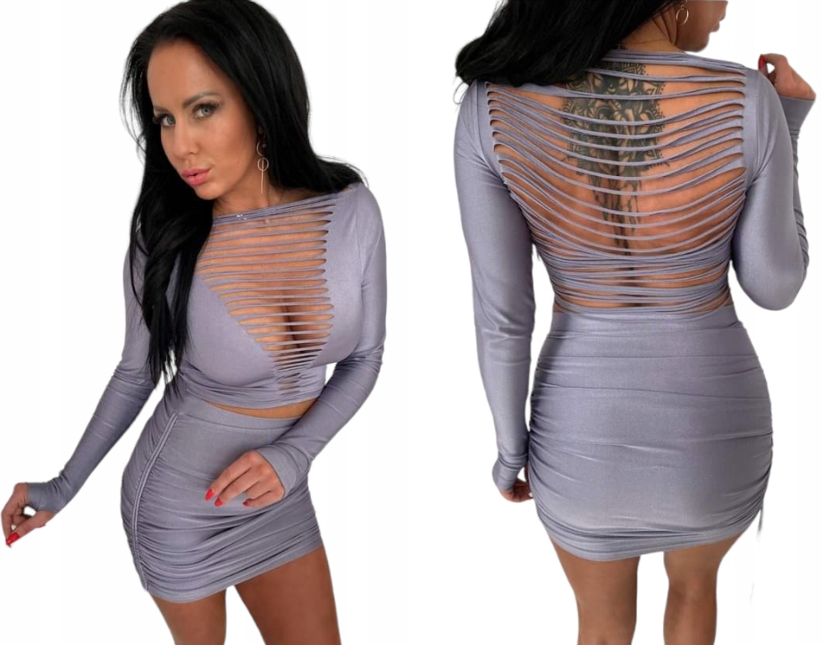 Dámský komplet sukně mini halenka sexy večerní výstřih top L 40